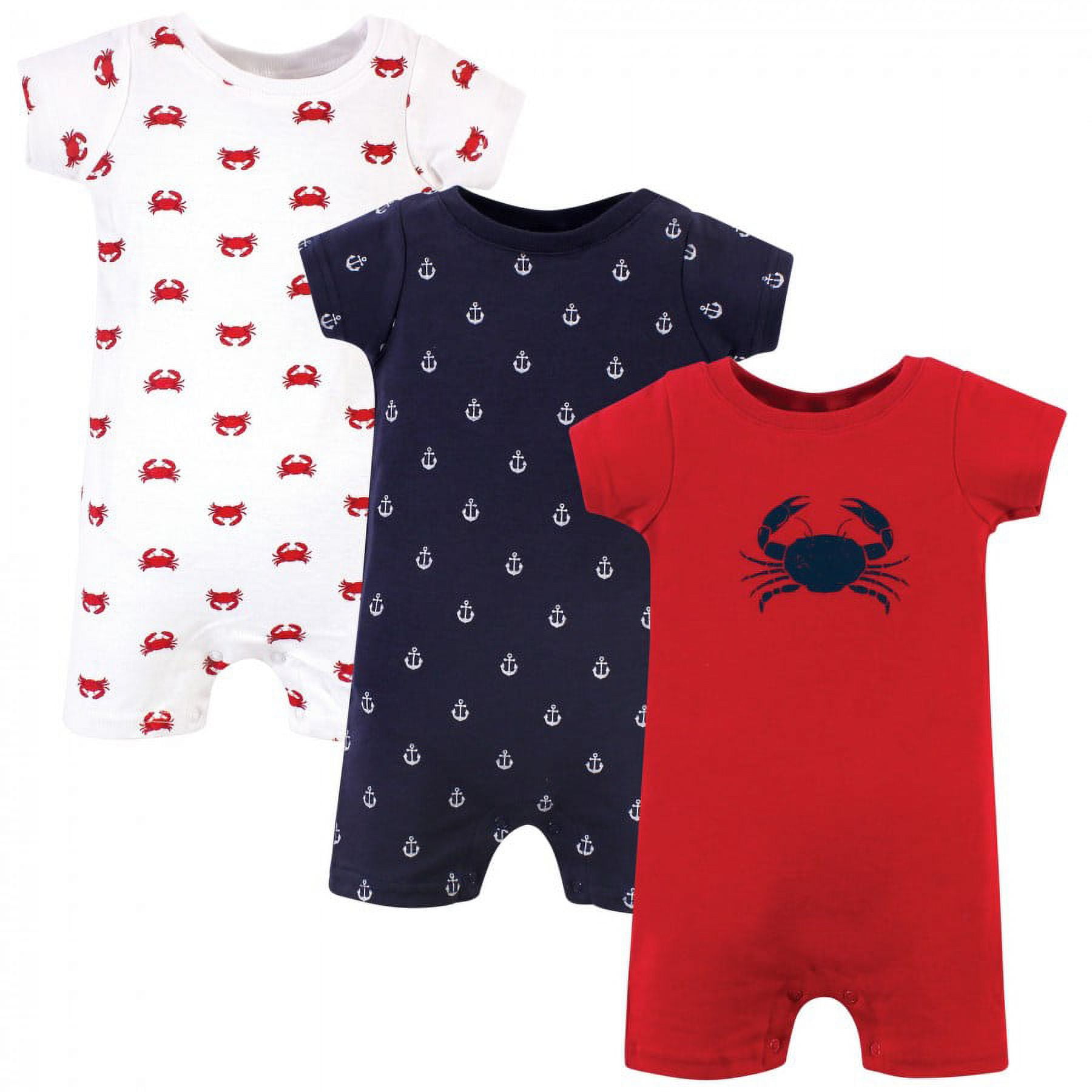 Hudson Baby Infant Boy Cotton Rompers 3pk, Crab, 3-6 Months - Walmart.com