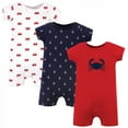 thumbnail image 1 of Hudson Baby Infant Boy Cotton Rompers 3pk, Crab, 3-6 Months, 1 of 4