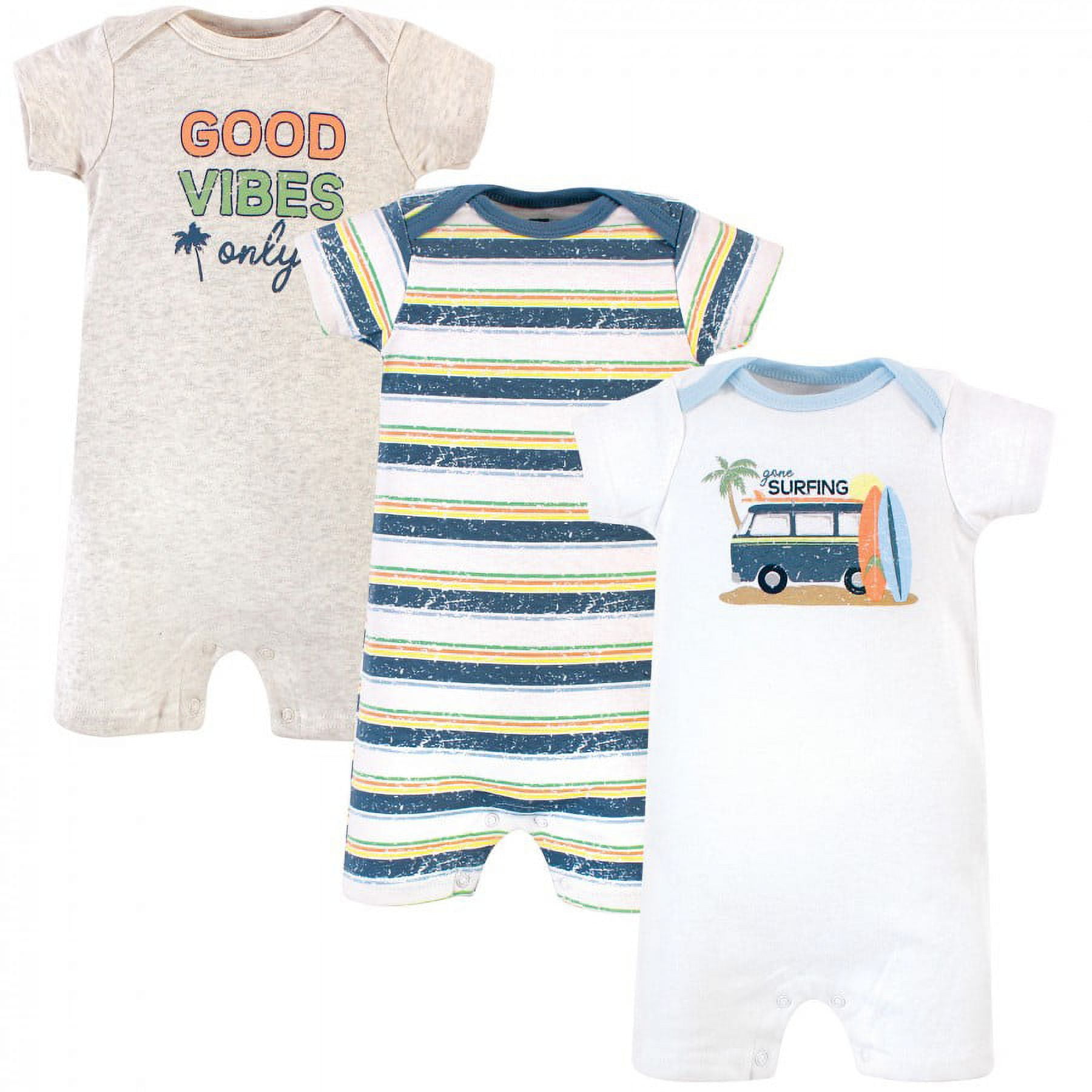 Hudson Baby Infant Boy Cotton Rompers 3pk, Gone Surfing, 3-6 Months