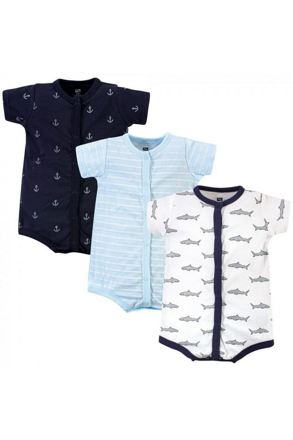 Infant Boy Cotton Rompers 3pk, Gray Shark, 0-3 Months