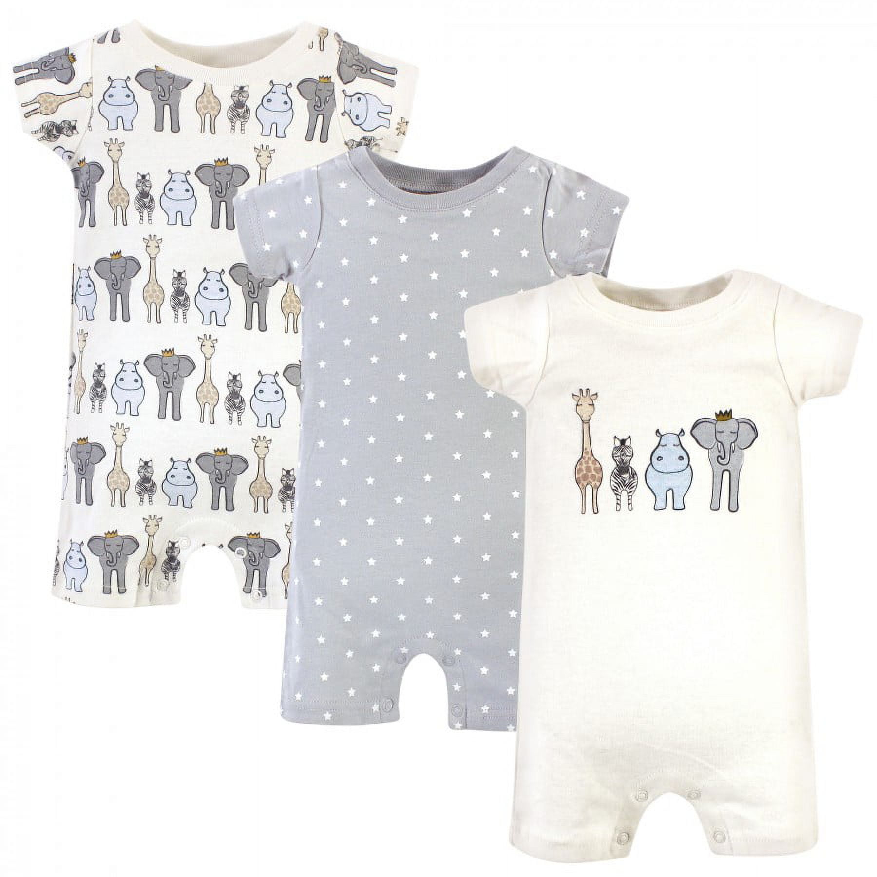 Hudson Baby Infant Boy Cotton Rompers 3pk, Royal Safari, 3-6 Months ...