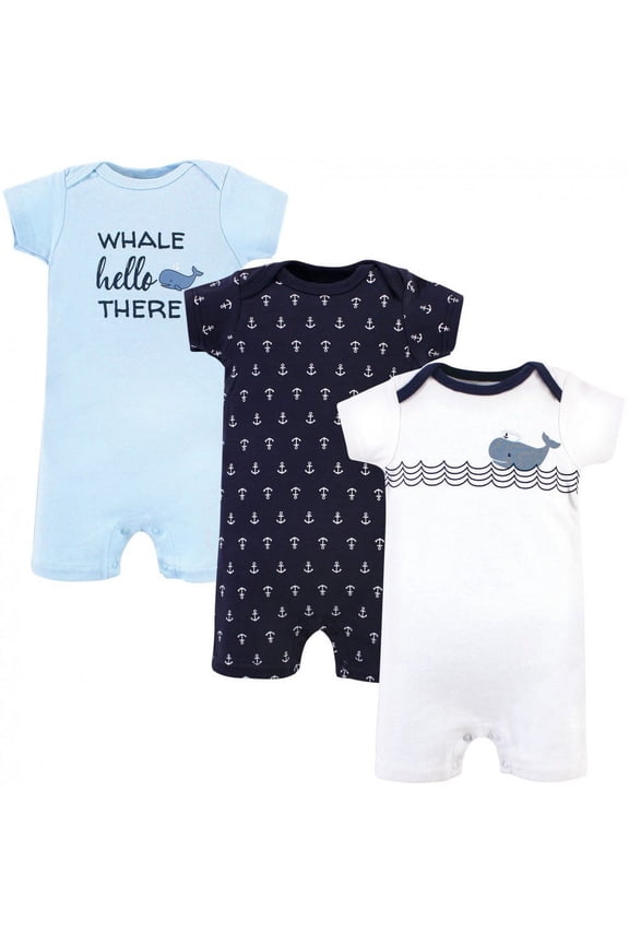 Infant Boy Cotton Rompers 3pk, Sailor Whale, 18-24 Months