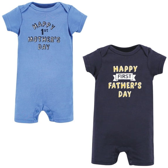 Hudson Baby Infant Boy Cotton Rompers, Boy Mothers Fathers Day, 9-12 Months