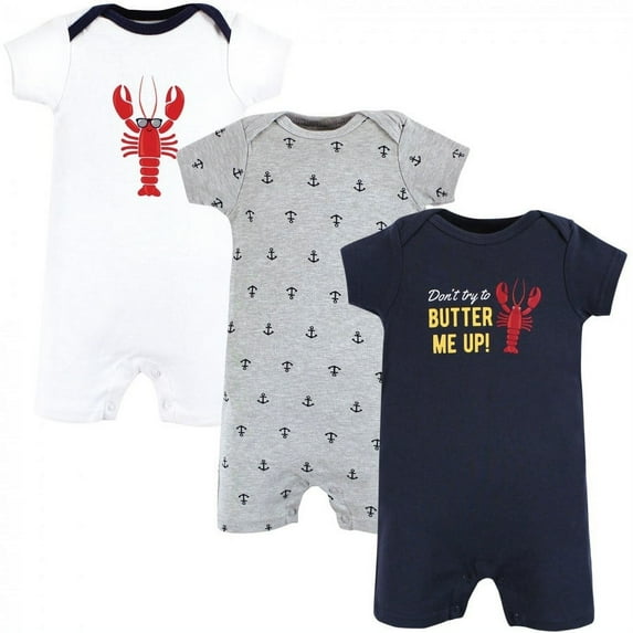 Hudson Baby Infant Boy Cotton Rompers, Butter Me Up Lobster, 0-3 Months