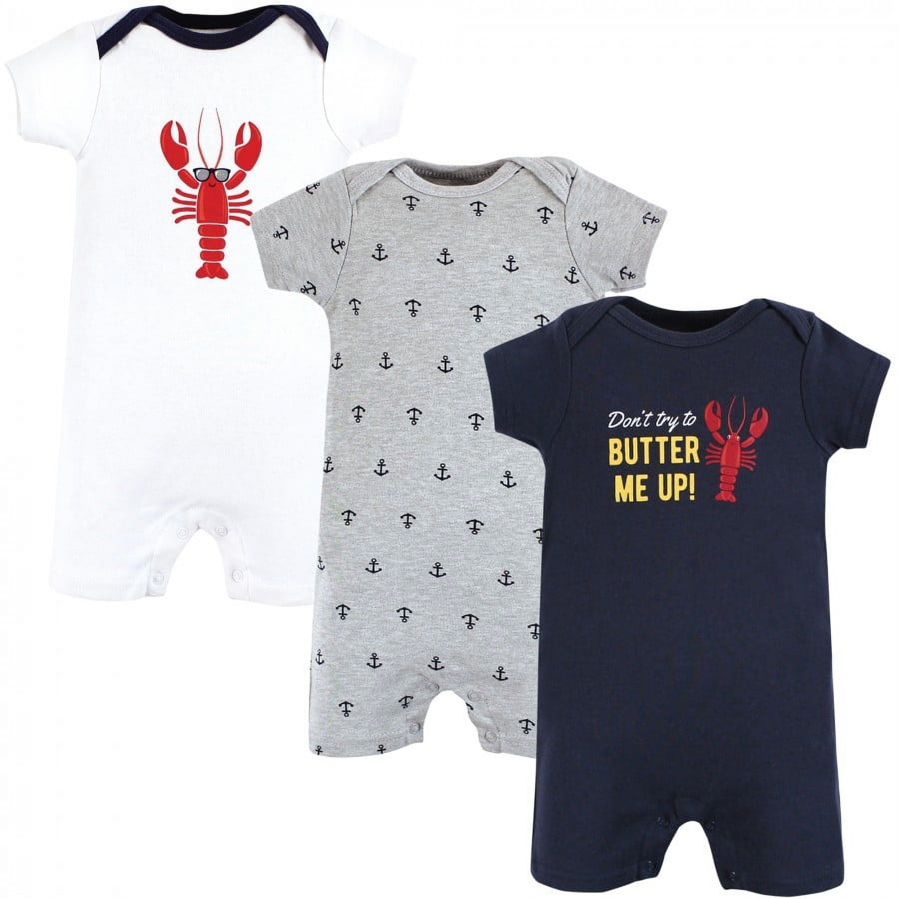 Hudson Baby Infant Boy Cotton Rompers, Butter Me Up Lobster, 912