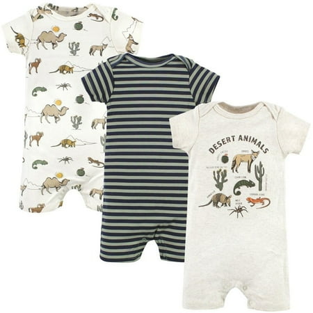 Hudson Baby Infant Boy Cotton Rompers, Desert Animals, 0-3 Months