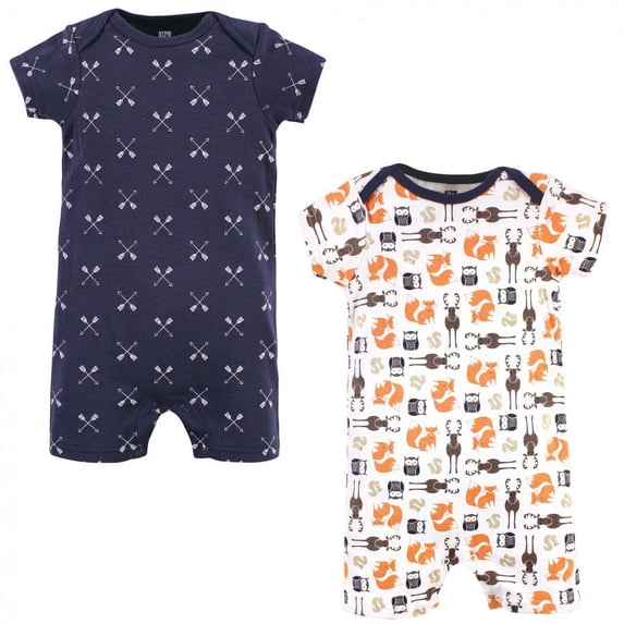 Hudson Baby Infant Boy Cotton Rompers, Forest, 0-3 Months