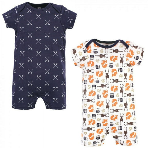 Hudson Baby Infant Boy Cotton Rompers, Forest, 3-6 Months