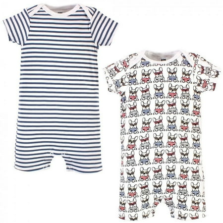 Hudson Baby Infant Boy Cotton Rompers, French Dog 2-Pack, 0-3 Months
