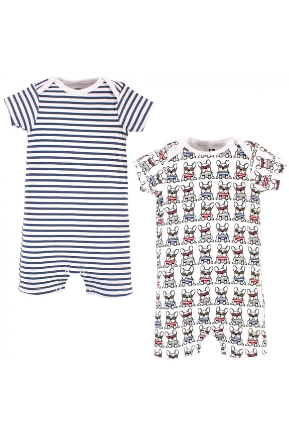 Infant Boy Cotton Rompers, French Dog 2-Pack, 9-12 Months