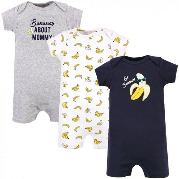 Hudson Baby Infant Boy Cotton Rompers, Go Bananas, 0-3 Months