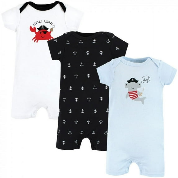 Hudson Baby Infant Boy Cotton Rompers, Pirate Shark, 3-6 Months