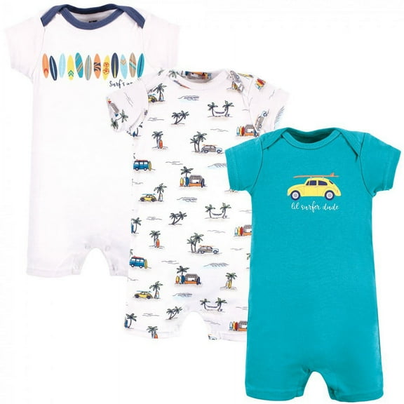 Hudson Baby Infant Boy Cotton Rompers, Surfer Dude, 12-18 Months