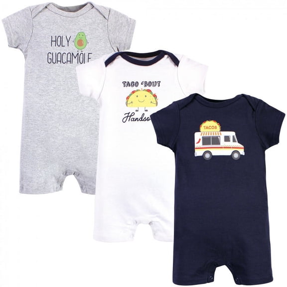Hudson Baby Infant Boy Cotton Rompers, Taco Truck, 0-3 Months