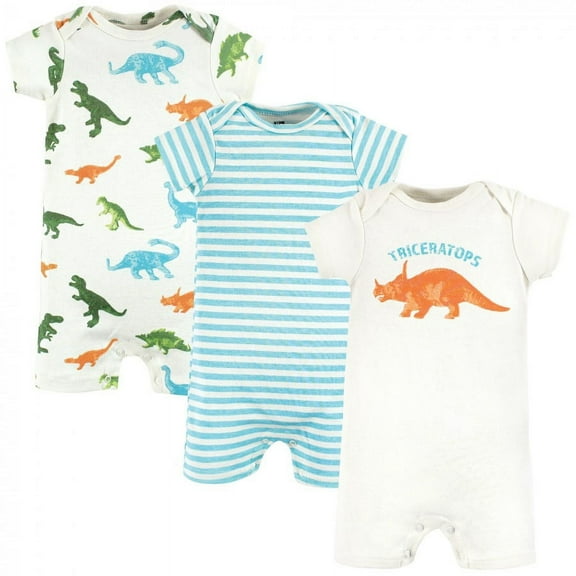 Hudson Baby Infant Boy Cotton Rompers, Triceratops, 0-3 Months