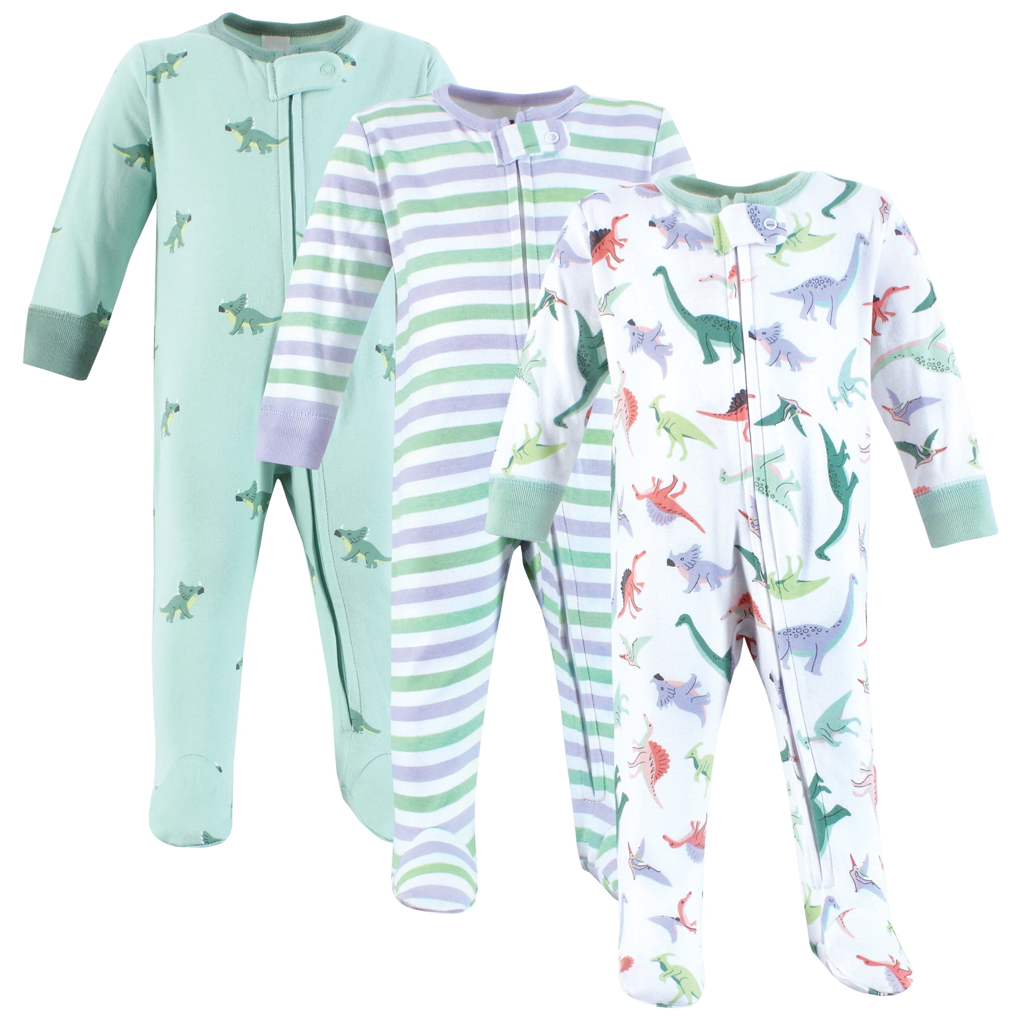 Hudson Baby Infant Boy Cotton Sleep and Play, Cheerful Dino Friends, 3-6 Months