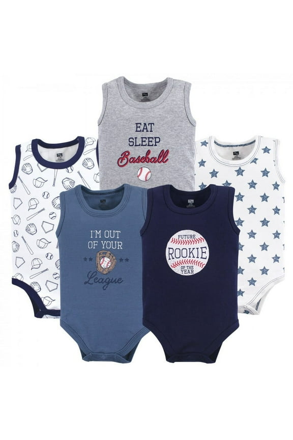 Infant Boy Cotton Sleeveless Bodysuits 5pk, Baseball, 3-6 Months