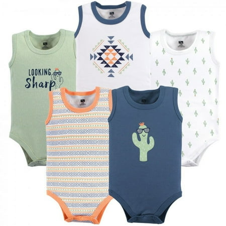 Hudson Baby Infant Boy Cotton Sleeveless Bodysuits 5pk, Cactus, 12-18 Months