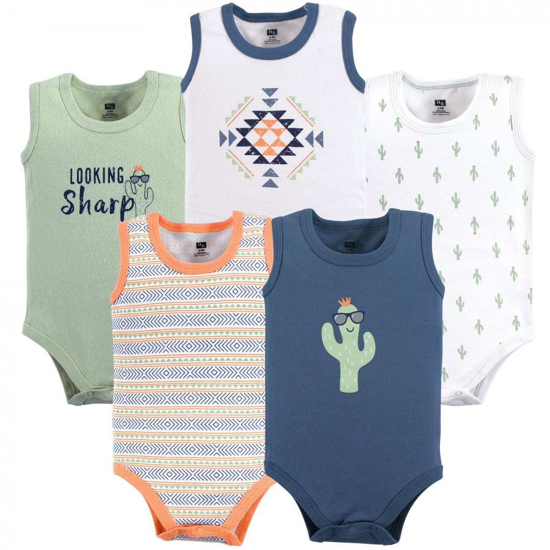 Hudson Baby Infant Boy Cotton Sleeveless Bodysuits 5pk, Cactus, 3-6 Months