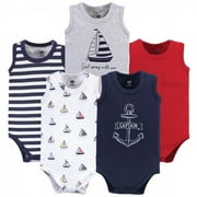 Hudson Baby Infant Boy Cotton Sleeveless Bodysuits 5pk, Captain, 3-6 Months