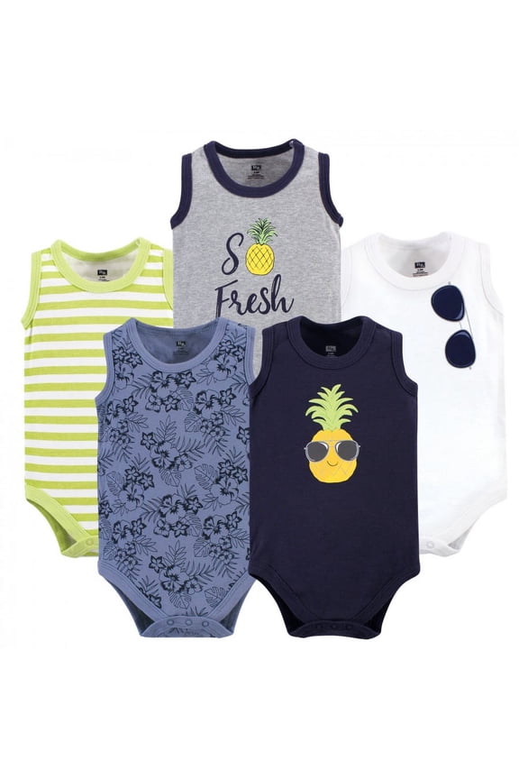 Infant Boy Cotton Sleeveless Bodysuits 5pk, Pineapple, 6-9 Months