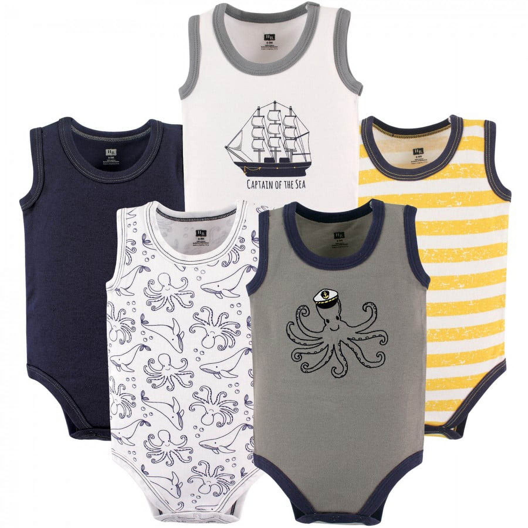 Hudson Baby Infant Boy Cotton Sleeveless Bodysuits 5pk, Sea Captain, 6-9 Months