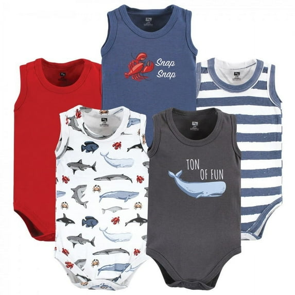 Hudson Baby Infant Boy Cotton Sleeveless Bodysuits, Boy Sea Creatures, 3-6 Months