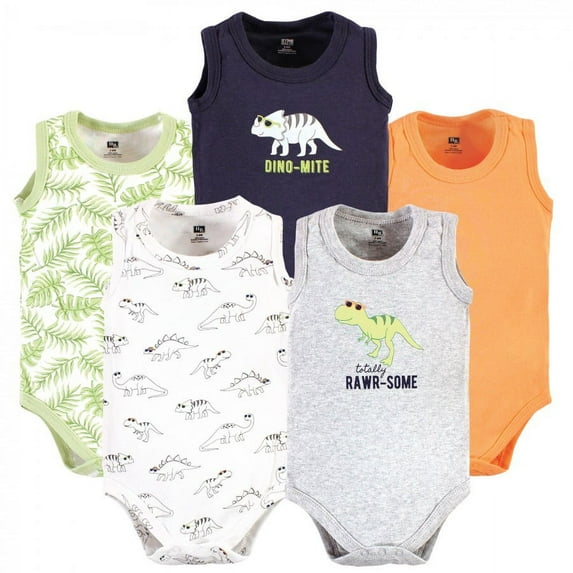 Hudson Baby Infant Boy Cotton Sleeveless Bodysuits, Cool Dinosaurs, 18-24 Months