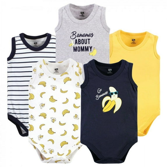 Hudson Baby Infant Boy Cotton Sleeveless Bodysuits, Go Bananas, 6-9 Months
