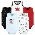 thumbnail image 1 of Hudson Baby Infant Boy Cotton Sleeveless Bodysuits, Pirate Shark, 0-3 Months, 1 of 7