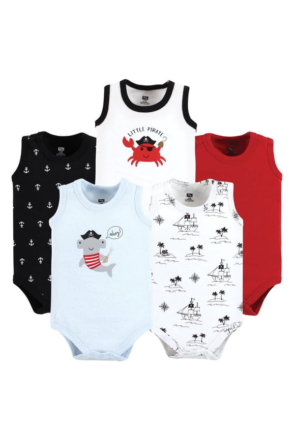 Infant Boy Cotton Sleeveless Bodysuits, Pirate Shark, 0-3 Months
