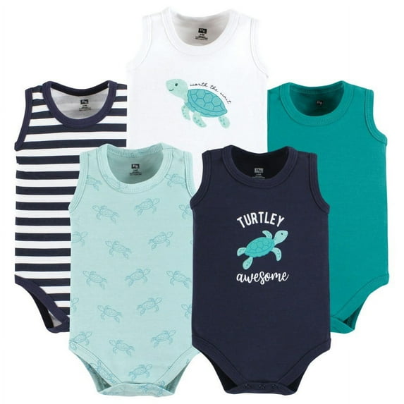 Hudson Baby Infant Boy Cotton Sleeveless Bodysuits, Sea Turtle, 9-12 Months