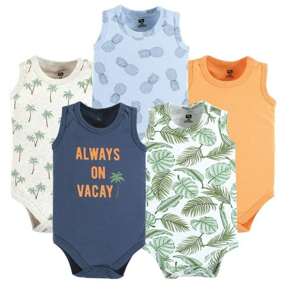 Hudson Baby Infant Boy Cotton Sleeveless Bodysuits, Vacay, 6-9 Months