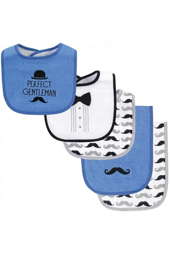 Infant Boy Cotton Terry Bib and Burp Cloth Set 5pk, Perfect Gentleman, One Size