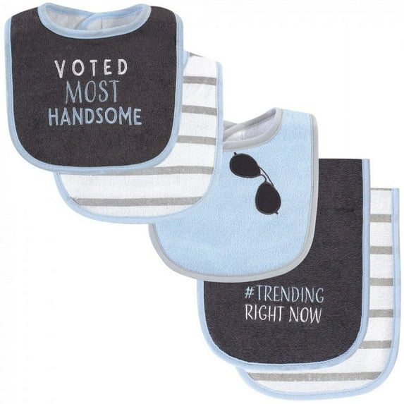 Hudson Baby Infant Boy Cotton Terry Bib and Burp Cloth Set 5pk, Voted Most Handsome, One Size