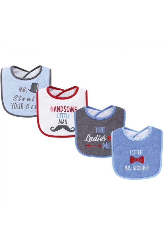 Infant Boy Cotton Terry Drooler Bibs with Fiber Filling 4pk, The Ladies Love Me, One Size