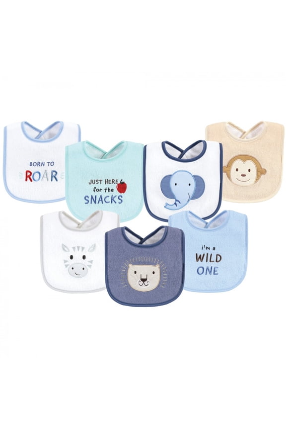Infant Boy Cotton Terry Drooler Bibs with Fiber Filling, Wild One, One Size