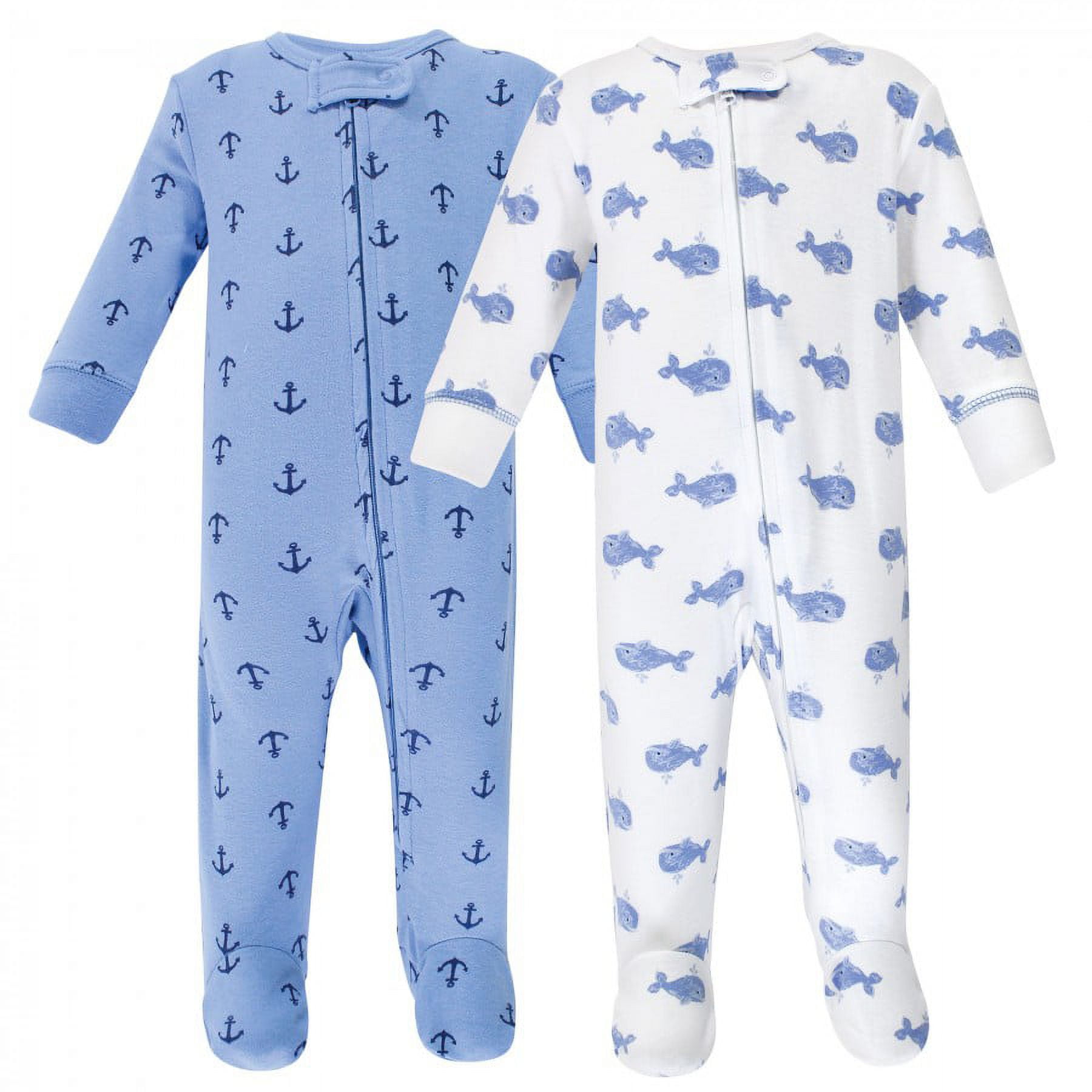 Hudson Baby Infant Boy Cotton Zipper Sleep and Play 2pk, Blue Whales, 6-9 Months