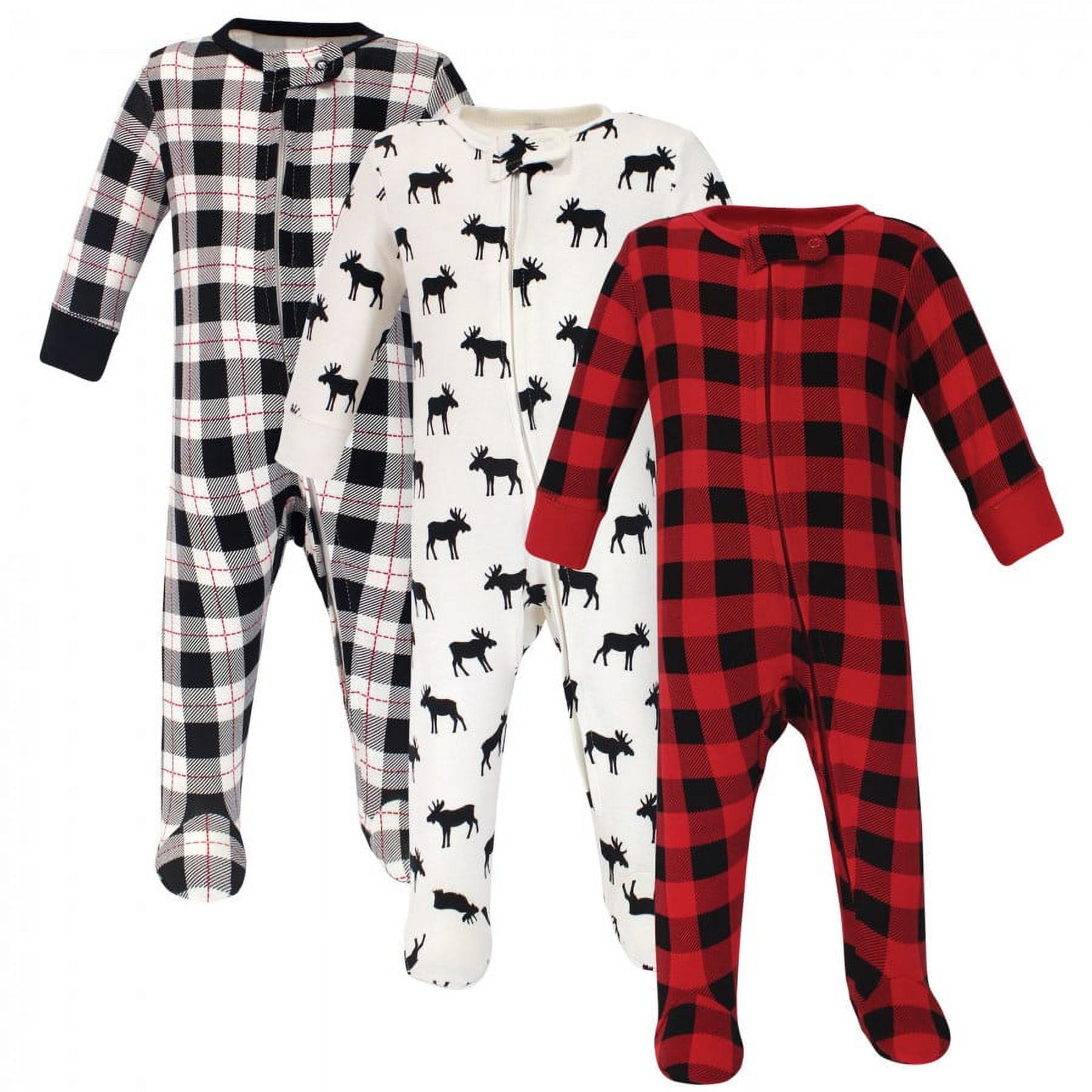 Hudson Baby Infant Boy Cotton Zipper Sleep and Play 3pk, Moose, 6-9 Months