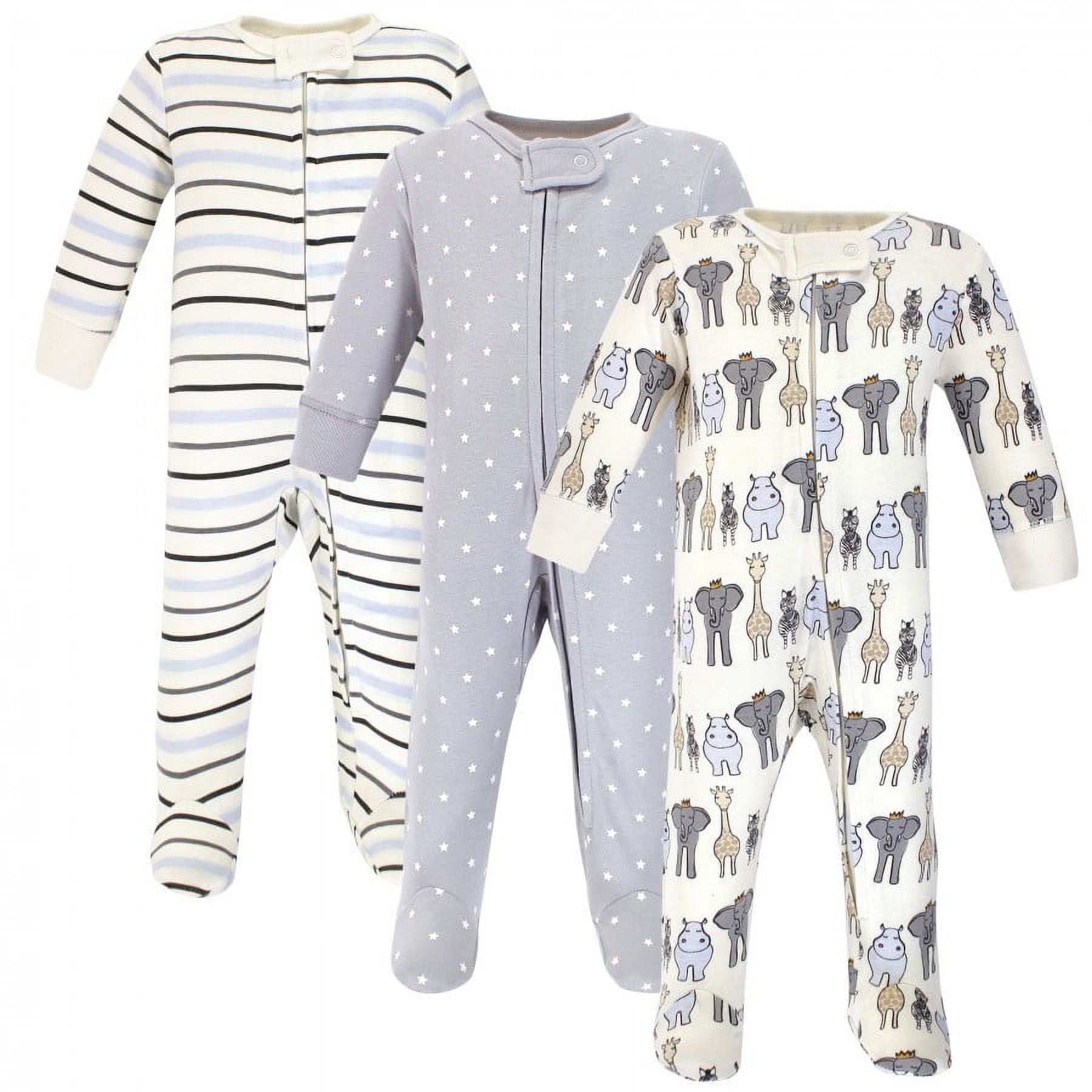 Hudson Baby Infant Boy Cotton Zipper Sleep and Play 3pk, Royal Safari, 3-6 Months