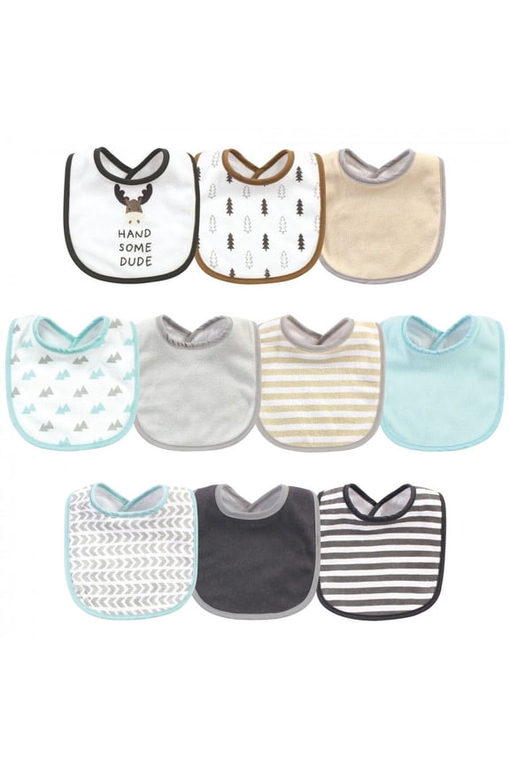 Infant Boy Cotton and Polyester Bibs 10pk, Handsome Moose, One Size
