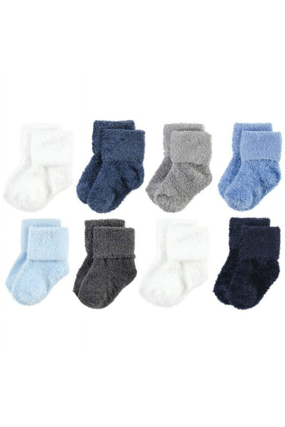 Infant Boy Cozy Chenille Newborn and Terry Socks, Solid Blue Gray 8 Pack Chenille, 0-6 Months