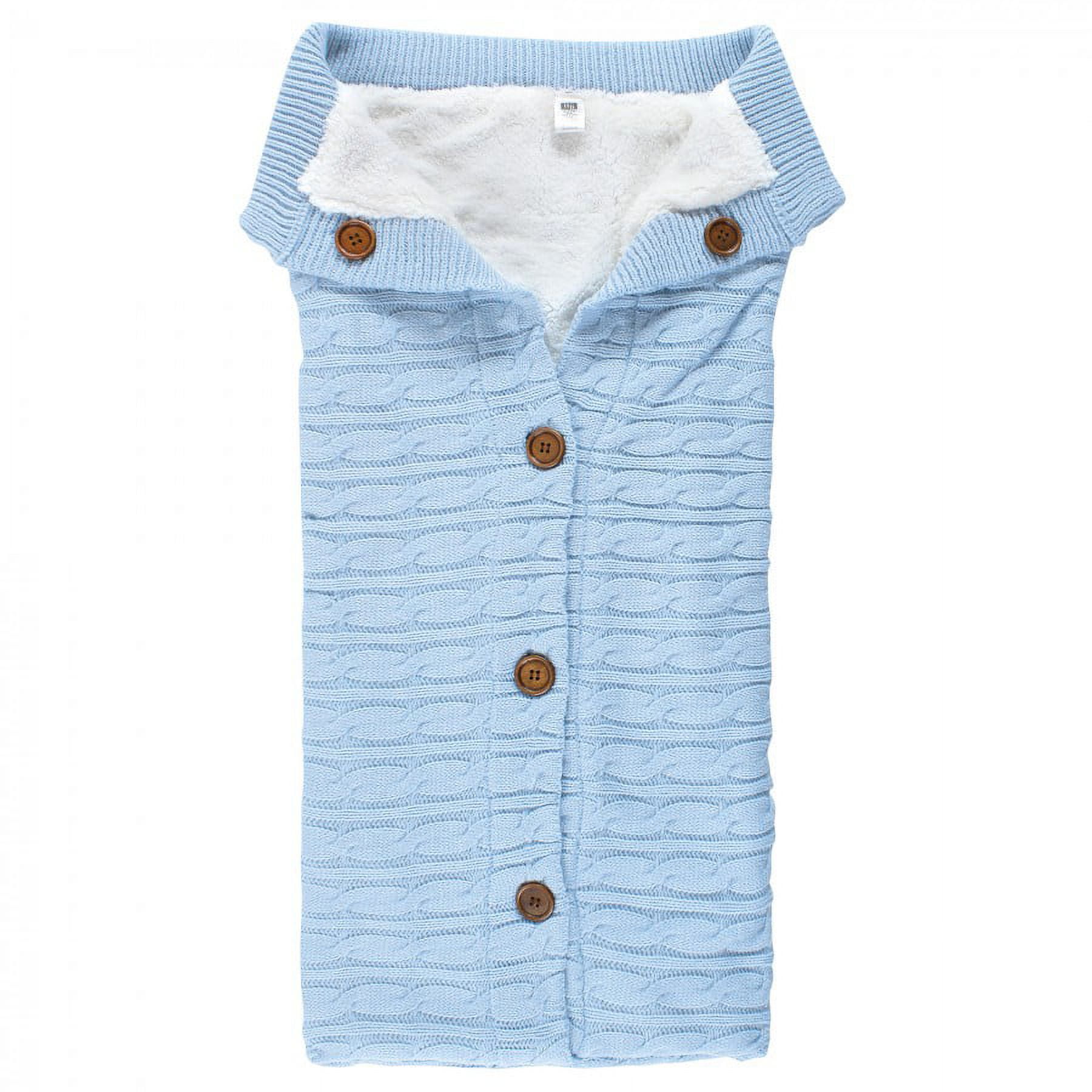 Hudson Baby Infant Boy Faux Shearling Knitted Baby Lounge Stroller Wrap Sack, Light Blue, One Size