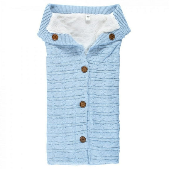 Hudson Baby Infant Boy Faux Shearling Knitted Baby Lounge Stroller Wrap Sack, Light Blue, One Size