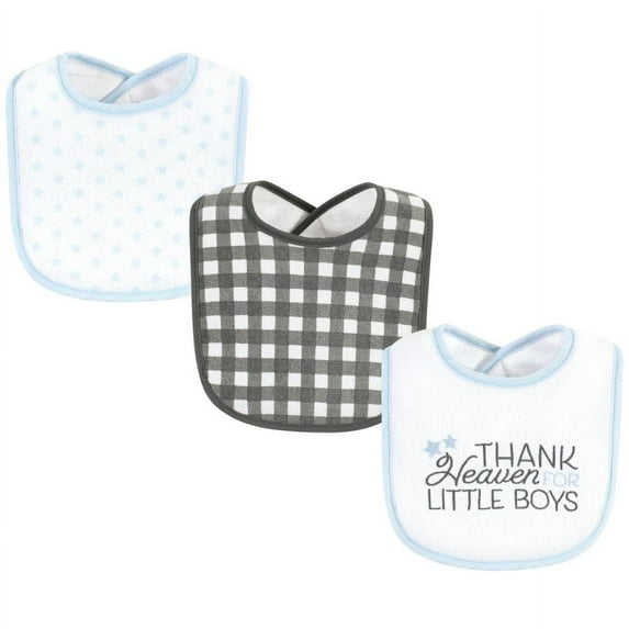 Hudson Baby Infant Boy Fiber Filled Drooler Bibs 3pk, Thank Heaven Blue Stars, One Size