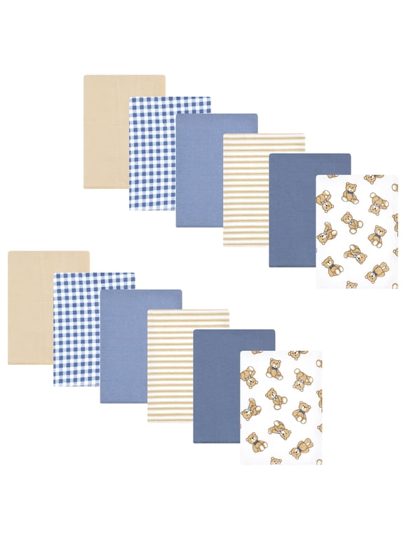 Unisex Baby Cotton Poly Flannel Burp Cloths Bundle, Gentleman Bear, One Size