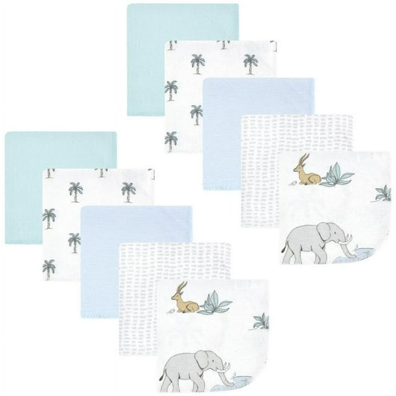 Hudson Baby Unisex Baby Flannel Cotton Poly Washcloths, Boy Safari World 10-Pack, One Size