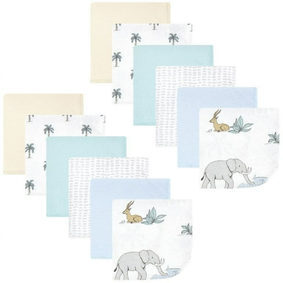 Hudson Baby Infant Boy Flannel Cotton Washcloths, Boy Safari World 12-Pack, One Size