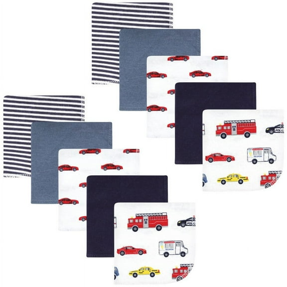Hudson Baby Infant Boy Flannel Cotton Washcloths, Going Places 10 Pack, One Size