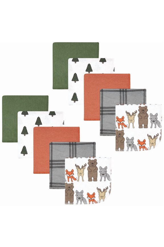 Infant Boy Flannel Cotton Washcloths, Wild Forest 10-Pack, One Size